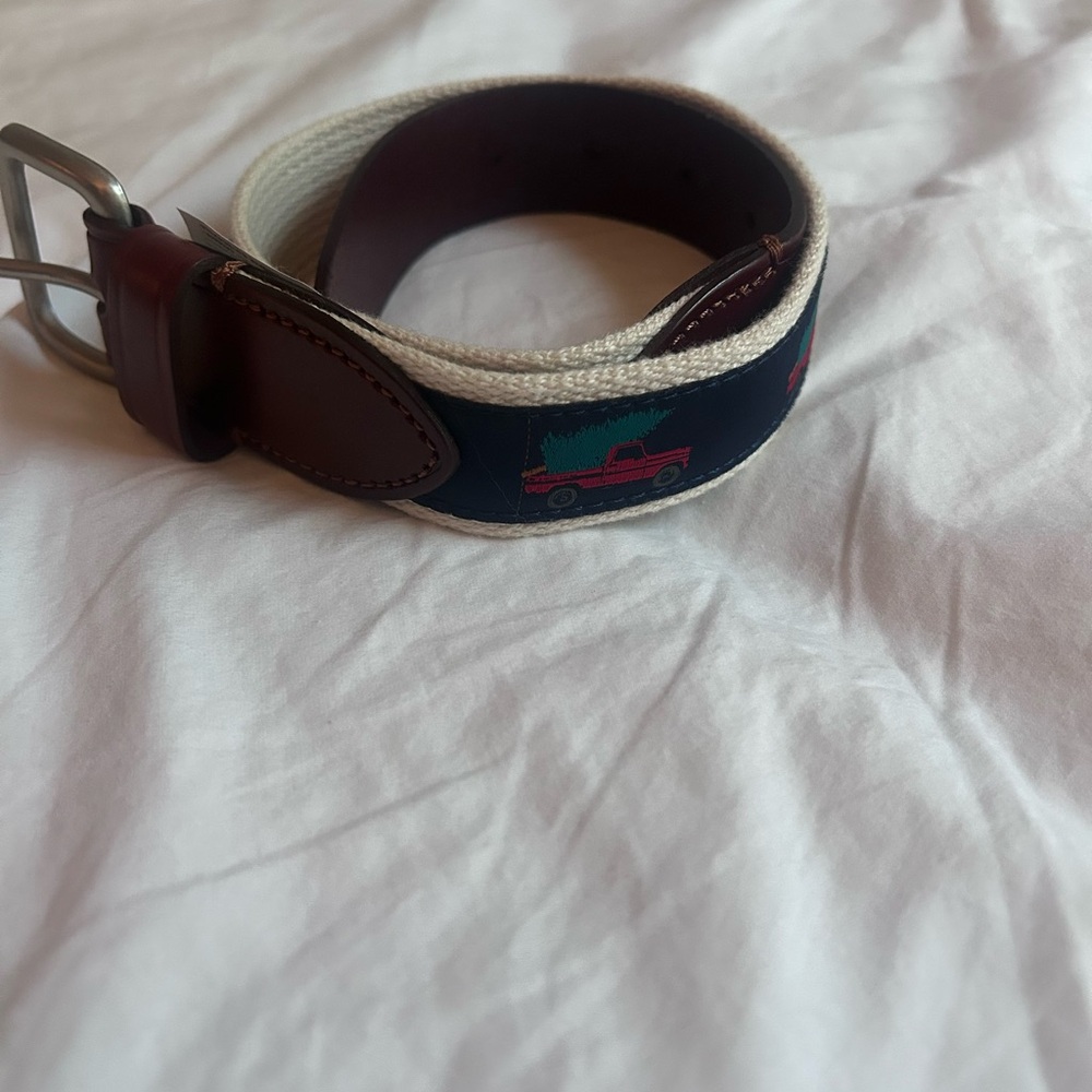 J. Crew Factory Navy Belt with Red Truck Embroidery